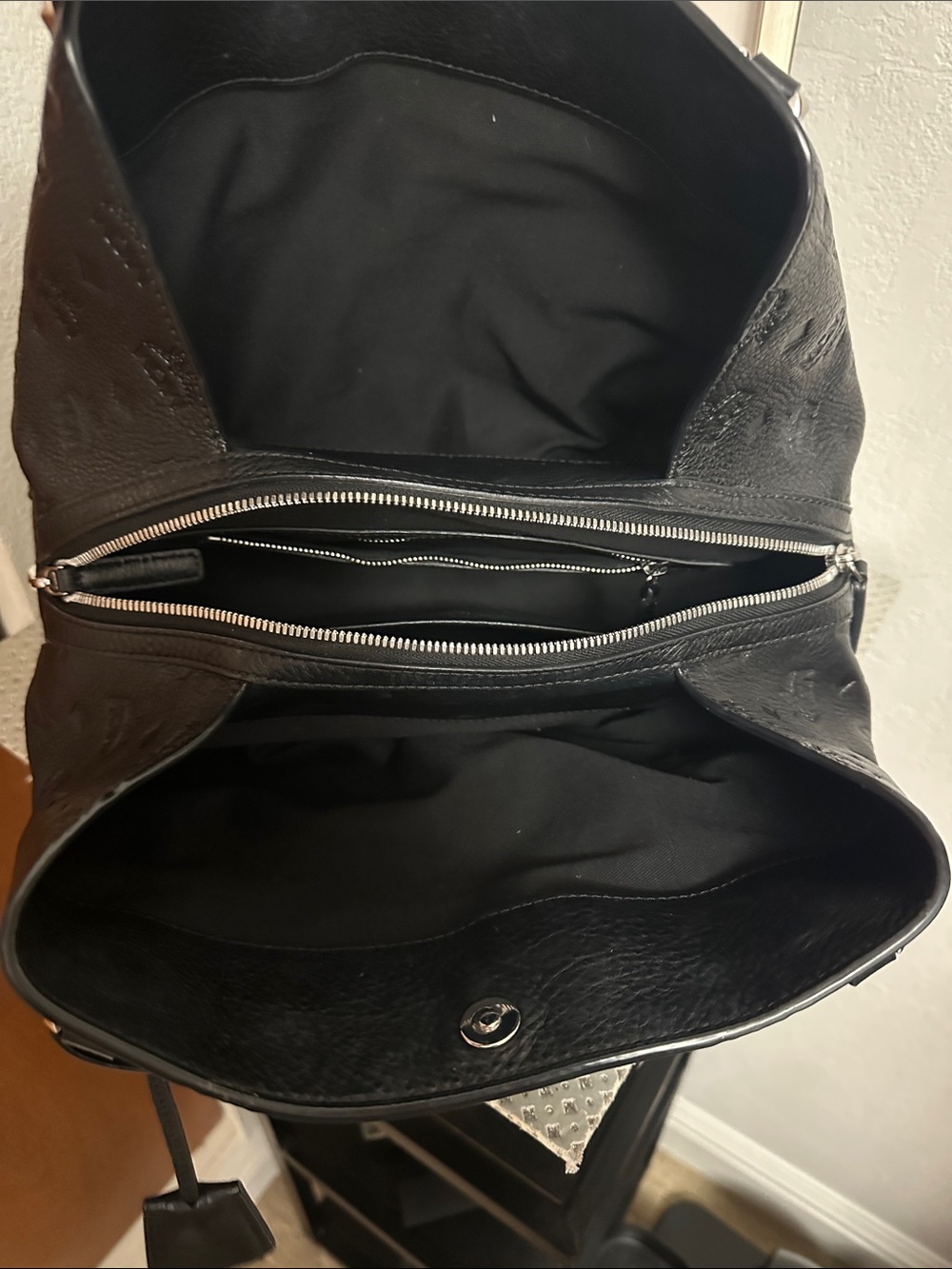 MCM Signature Monogrammed Black Leather Handbag - Picture 3 of 8